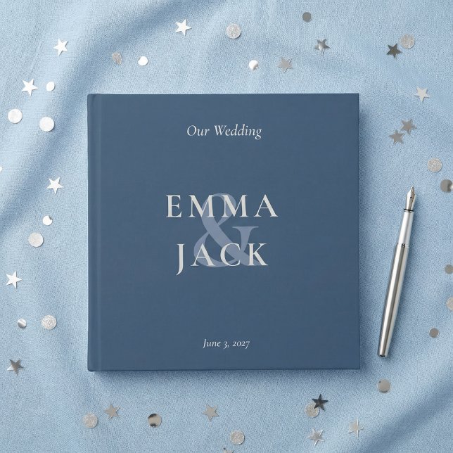 Elegantes Blau Minimalistisches Und-Zeichen Hochze Gästebuch (Elegant Blue Minimalist ampersand Wedding Guest Book)