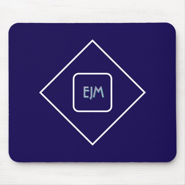 Elegantes Blau mit Monogramm Mousepad (Vorne)