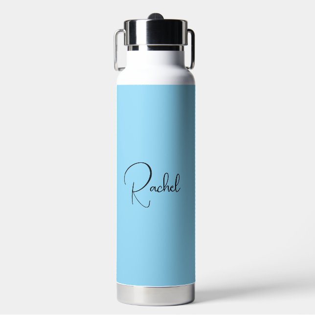 Elegantes Blau mit Namen und Initiale Trinkflasche (Vorderseite)