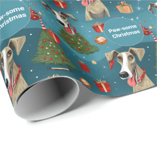 🎄🎅 Elegantes Blau mit Whippets Geschenkpapier