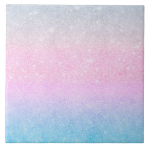 Elegantes Blau Pink Silver Glitzer Gradient Design Fliese