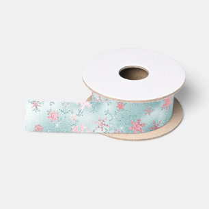 Elegantes Blau Pink Weihnachtsschneeflockenmuster Satinband