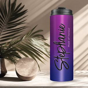 Elegantes blau rosa ombré Monogramm Thermosbecher