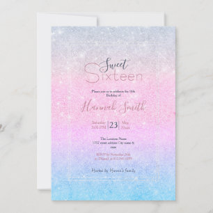 Elegantes Blau Rosa Silver Glitzer Design Einladung