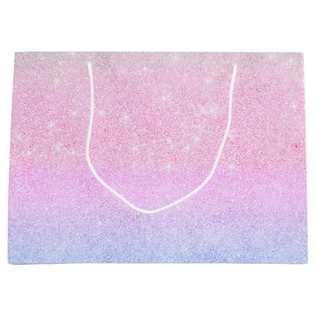 Elegantes Blau Rosa Silver Glitzer Design Große Geschenktüte (Vorderseite)