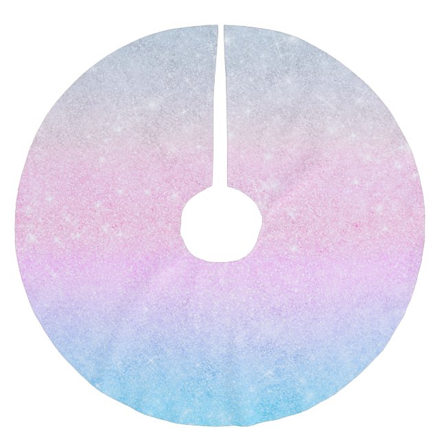 Elegantes Blau Rosa Silver Glitzer Design Polyester Weihnachtsbaumdecke (Vorderseite)