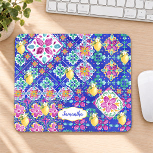 Elegantes Blau Rosa Sizilianisches Zitrus Collage Mousepad