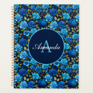 Elegantes Blau-Rose Blumenmuster Monogrammatisches Planer