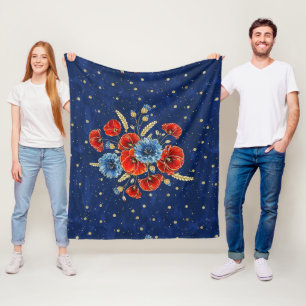 Elegantes Blau, Rot und Gold erinnern an Poppies Fleecedecke