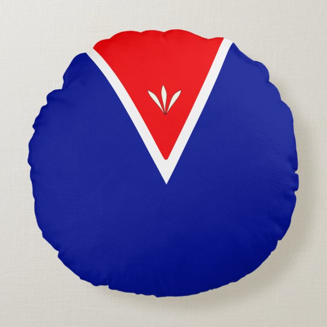 Elegantes Blau Rot und Weiß Rundes Kissen (Vorderseite)