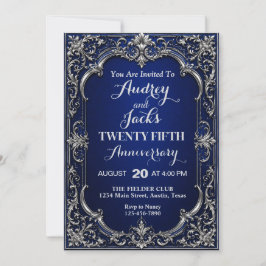 Elegantes Blau Silber 25. Jubiläum Einladung