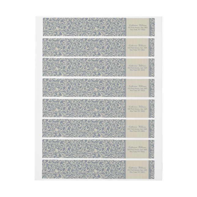 Elegantes Blau- und Beige Damask Muster Hochzeit (Bogen)