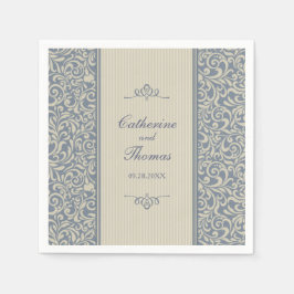 Elegantes Blau und Beige Muster Hochzeit Serviette