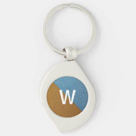 Elegantes Blau- und Braunglitzer-Monogramm Schlüsselanhänger