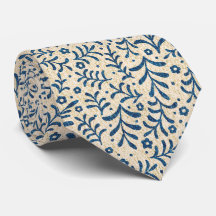 Elegantes Blau und Creme Botanisches Calico Muster