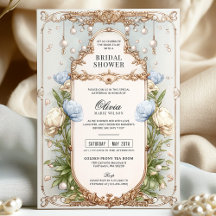 Elegantes Blau und Elfenbeinblumen-Brautparty