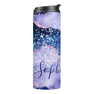 Elegantes Blau und falsches Roségold-Glitter-Achat Thermosbecher