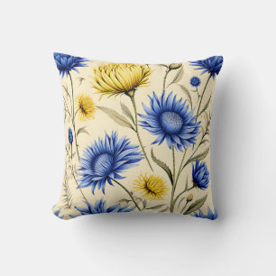 Elegantes Blau und Gelbe Blüte Kissen