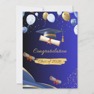 Elegantes Blau und Gold Absolventen Gratulation C Ankündigung