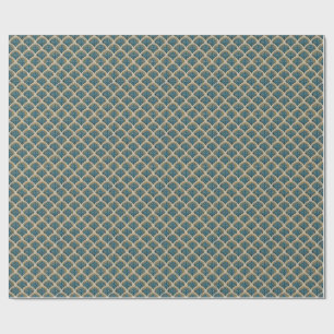 Elegantes Blau und Gold Art Deco Fächer Muster Tis Geschenkpapier