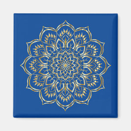 Elegantes Blau- und Gold Floral Mandala Muster Magnet
