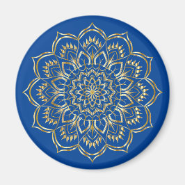 Elegantes Blau- und Gold Floral Mandala Muster Magnet