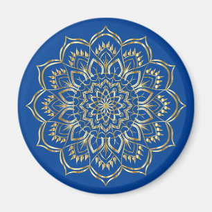 Elegantes Blau- und Gold Floral Mandala Muster Magnet