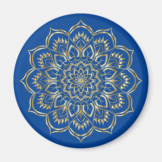 Elegantes Blau- und Gold Floral Mandala Muster Magnet (Vorne)