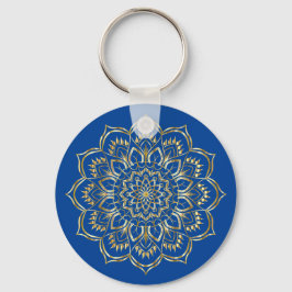 Elegantes Blau- und Gold Floral Mandala Muster Schlüsselanhänger