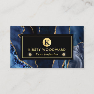 Elegantes Blau- und Gold-Glitter-Marmor-Achat Visitenkarte