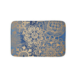 Elegantes Blau und Gold Mandala Muster Badematte