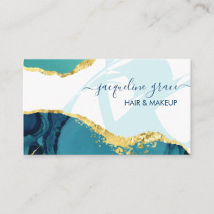 Elegantes Blau und Gold Marmor Agate Moderner Chic Visitenkarte