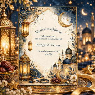 Elegantes Blau und Gold Ramadan Eid Mubarak