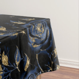 Elegantes Blau- und Gold-Rose-Blumenmuster Tischdecke
