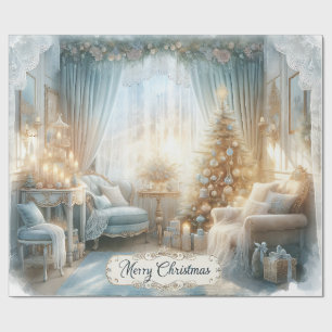 Elegantes Blau und Gold Vintage-Weihnachten Geschenkpapier