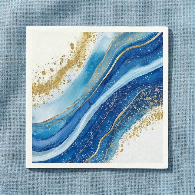Elegantes Blau und Gold Wasserfarbe Serviette (Elegant Blue and Gold Watercolor Napkins.)