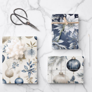 Elegantes Blau- und Gold-Weihnachtsmuster    Geschenkpapier Set