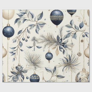 Elegantes Blau- und Gold-Weihnachtspapier Geschenkpapier