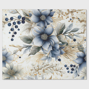 Elegantes Blau- und Gold-Weihnachtspapier Geschenkpapier