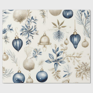 Elegantes Blau- und Gold-Weihnachtspapier Geschenkpapier