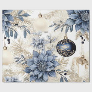 Elegantes Blau- und Gold-Weihnachtspapier Geschenkpapier