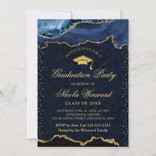 Elegantes Blau- und Goldmarmor-Achat-Abschluss Einladung