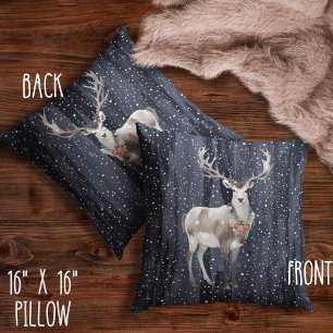 Elegantes Blau und Grau Schneereh-Christmas Kissen