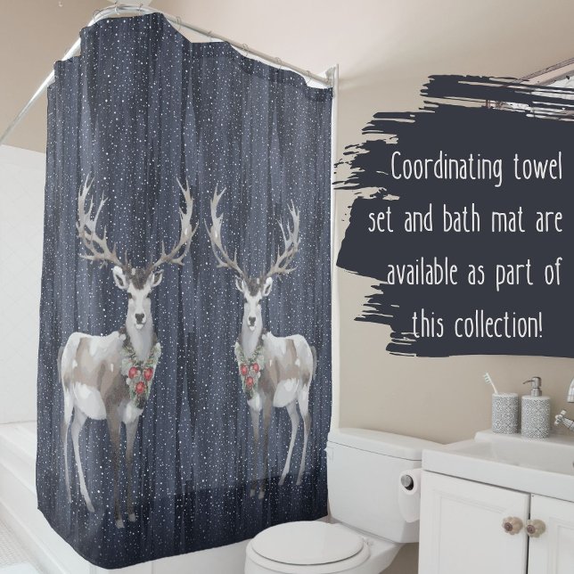 Elegantes Blau und Gray Snowy Rentier Weihnachten Duschvorhang (Von Creator hochgeladen)