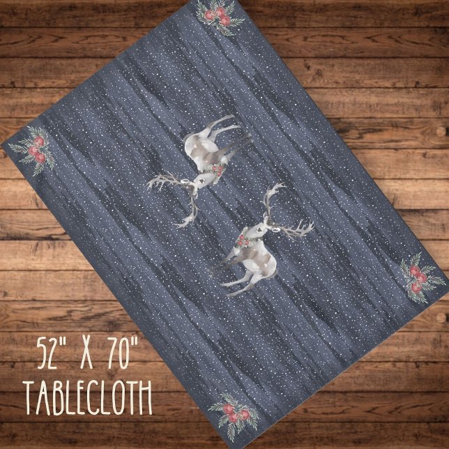 Elegantes Blau und Gray Snowy Rentier Weihnachten Tischdecke (Von Creator hochgeladen)