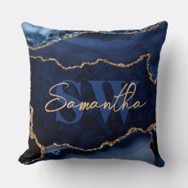 Elegantes Blau und Imitate Gold Glitzer Marmorschl Kissen