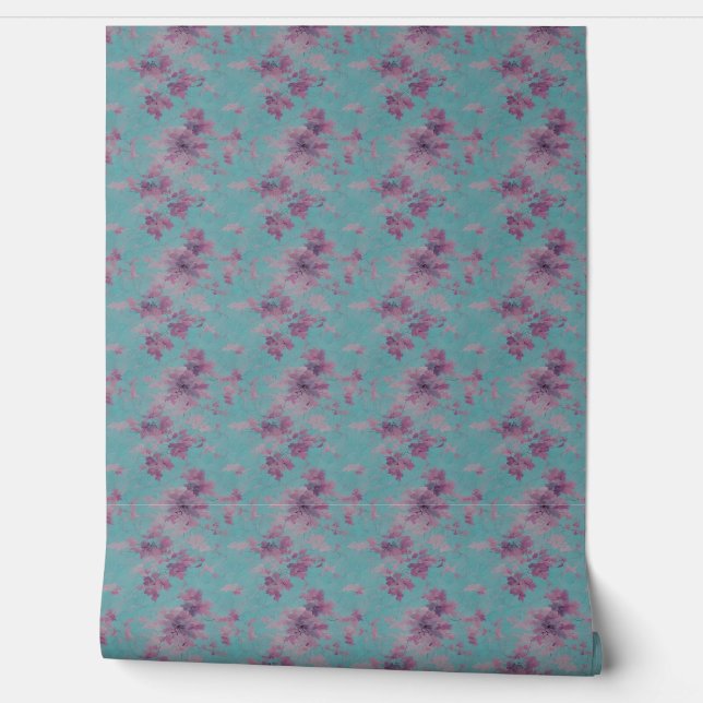 Elegantes Blau und Lila Chinoiserie Tapete (Abrollen)
