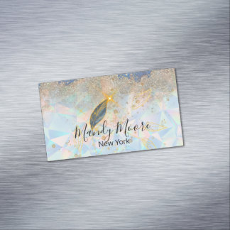 Elegantes Blau und luxuriöses Gold Aquarell-Blumen Magnetische Visitenkarte