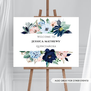 Elegantes Blau und Rosa Korallenblume, Begrüßungsz Poster