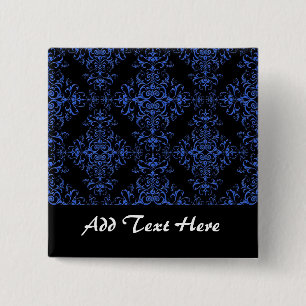 Elegantes Blau- und Schwarz-Floral Damask Style Mu Button